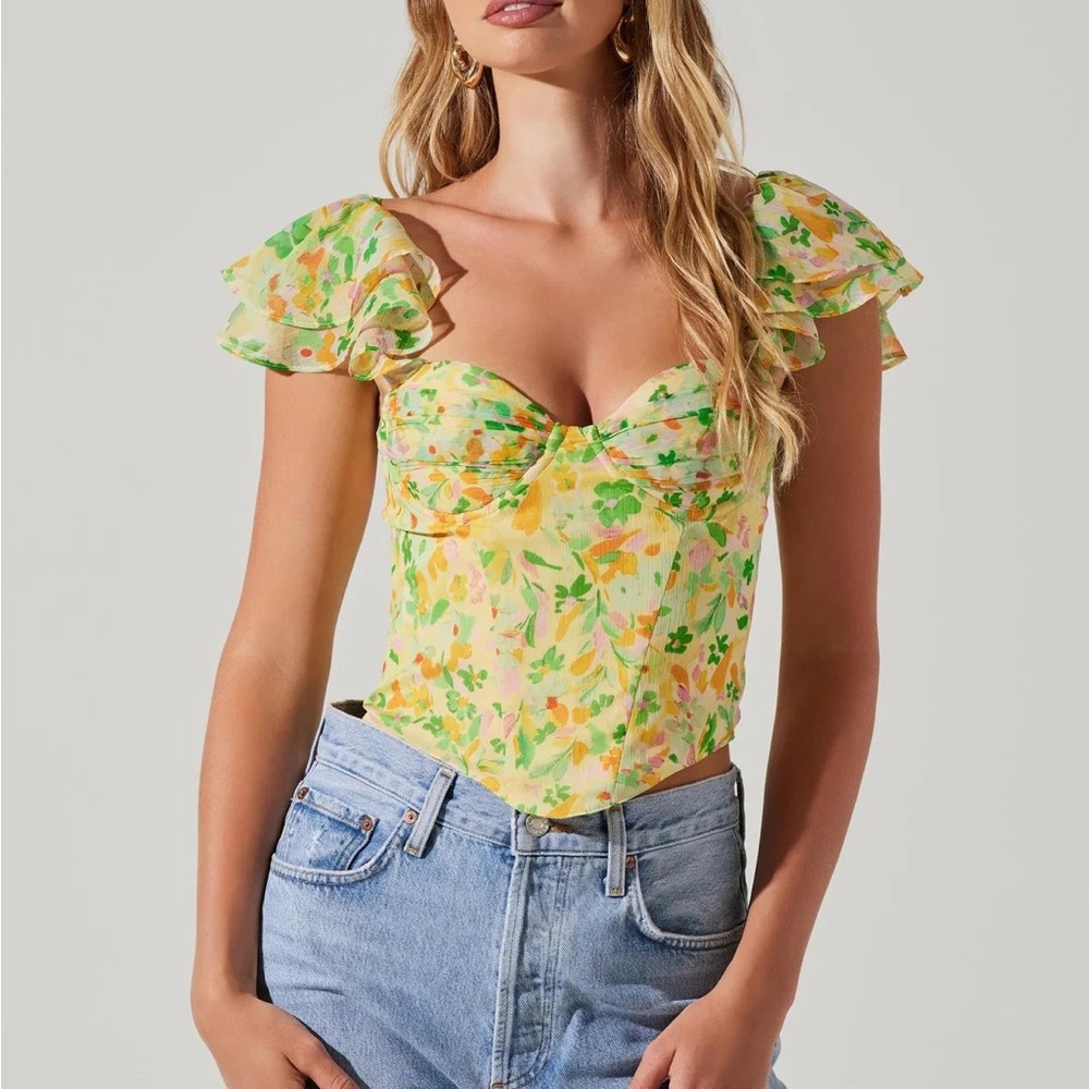 Astr The Label Yellow Floral Sweetheart Bustier Top